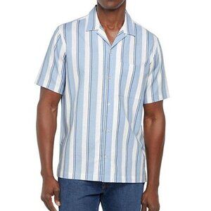 Gap Men's Shirt XXL Short Sleeve Button-Up Linen Shirt Striped Blue White XXL